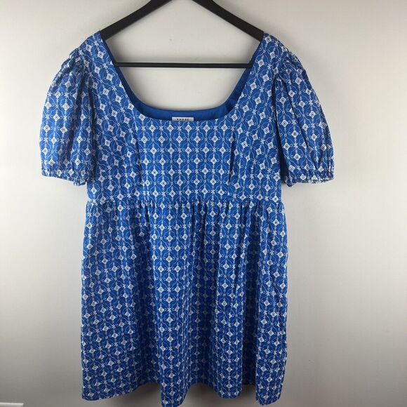 RHODE Dress Women's Eyelet Mini Pockets Embroidered Target Blue 1X Boho - Picture 2 of 8